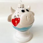 Фарфоровый елочный шар Коровка новогодняя (ручная роспись)