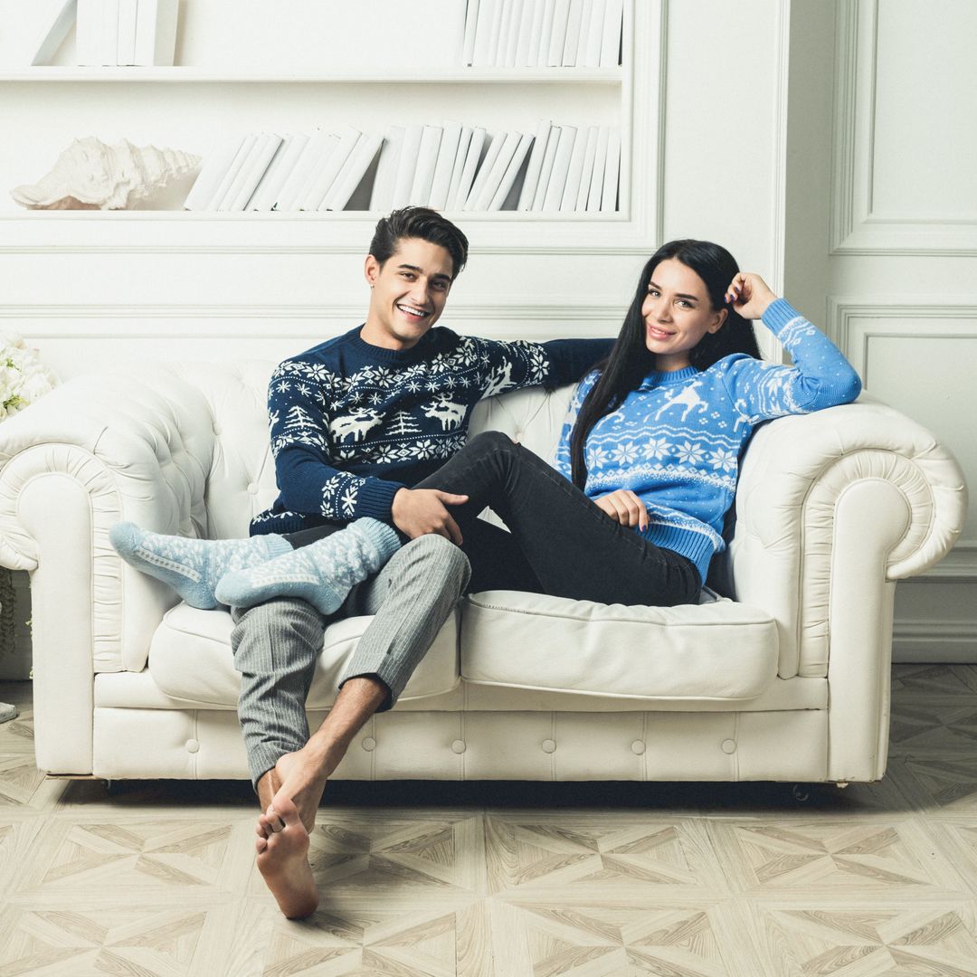 Свитер голубой с оленями Иней Свитер голубой с оленями Иней