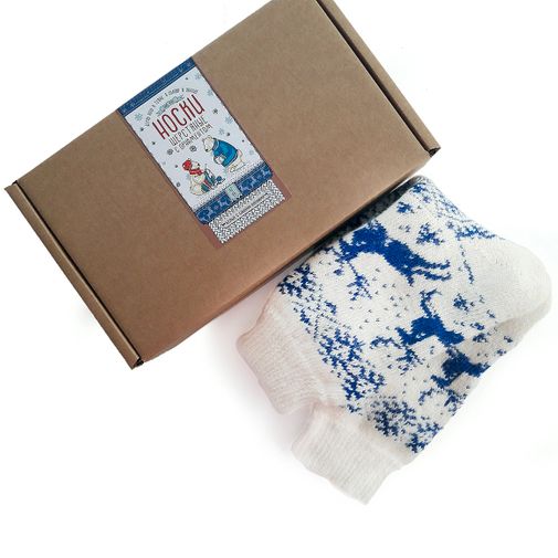 Носки шерстяные белые с синими оленями Носки шерстяные белые с синими оленями