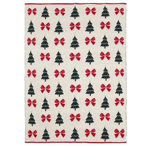 Плед из хлопка с новогодним рисунком Christmas Bows из коллекции New Year Essential, 130x180 см