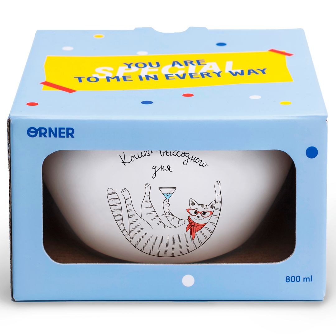 Тарелка глубокая Кошка с бокалом Кошка выходного дня