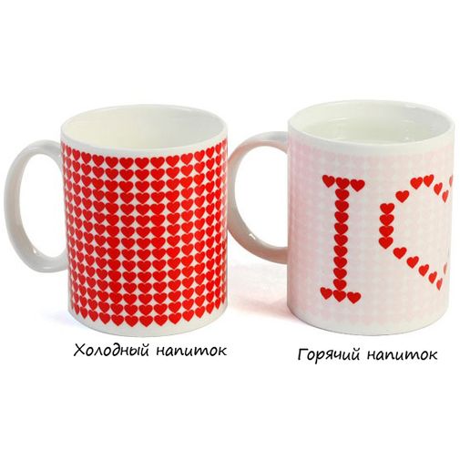 Термокружка Сердечки В остывшем и нагретом виде