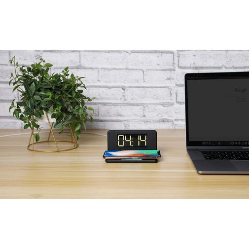 Часы настольные с беспроводным зарядным устройством Pitstop (черный)