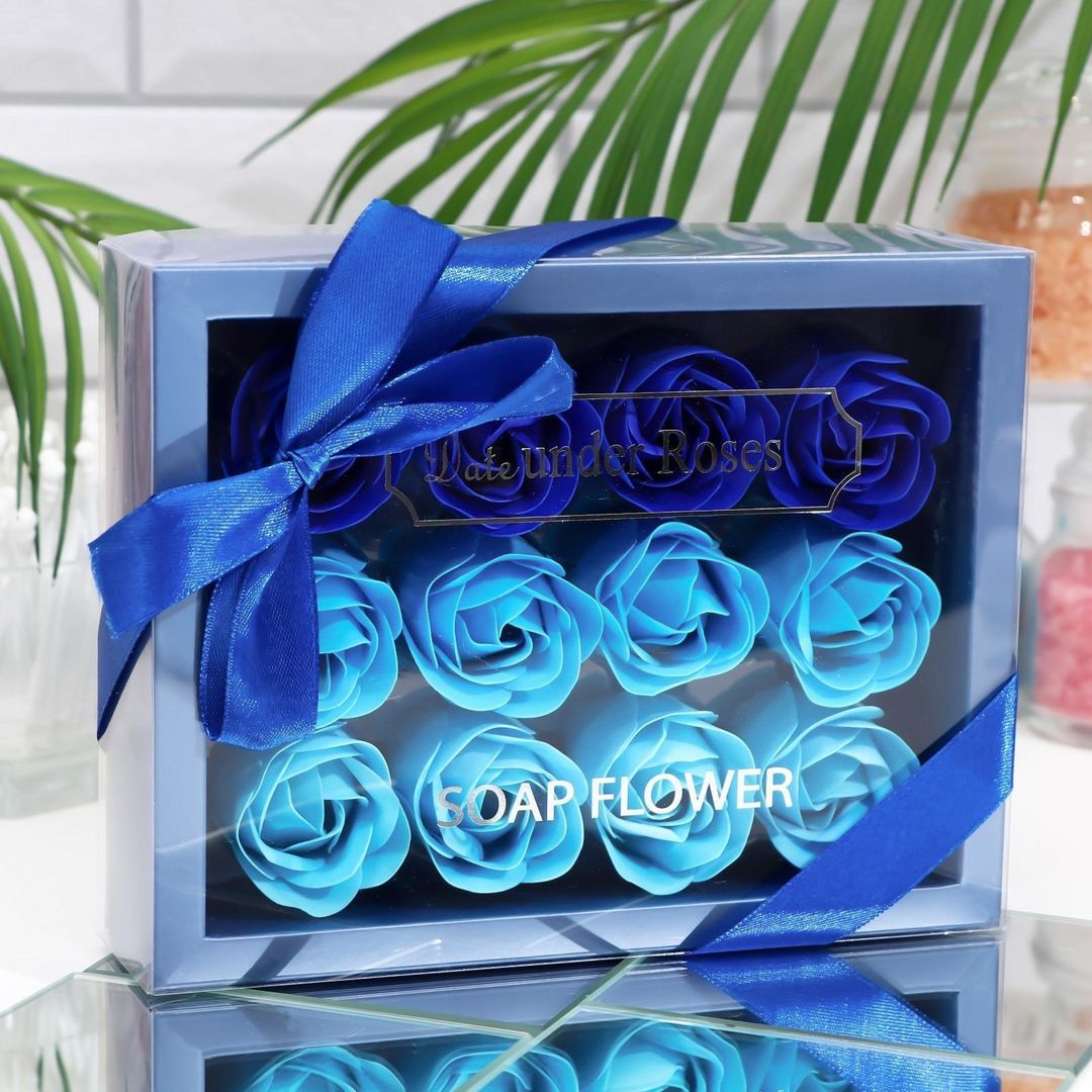 Набор мыльные розочки синие оттенки (12 шт)