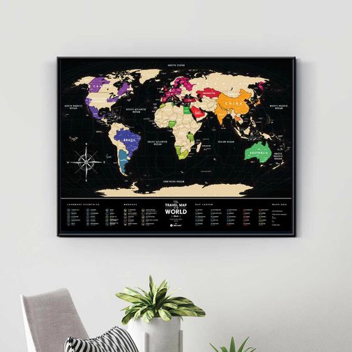 Скретч-карта мира Travel Map Black World в металлической раме (на английском)
