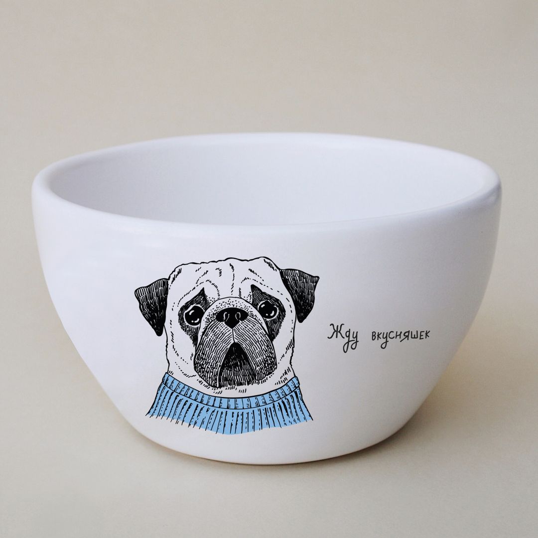 Тарелка глубокая Мопс Жду вкусняшек Тарелка глубокая Мопс Жду вкусняшек