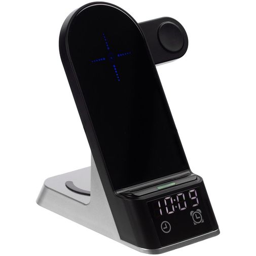 Зарядная станция c часами E-Store для смартфона, часов и наушников (Черная) Зарядная станция c часами E-Store для смартфона, часов и наушников (Черная)