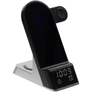 Зарядная станция c часами E-Store для смартфона, часов и наушников (Черная)