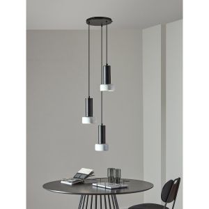 Светильник подвесной каскадный Fungus, 15х25 см, 3 плафона, белый/черный Светильник подвесной каскадный Fungus, 15х25 см, 3 плафона, белый/черный