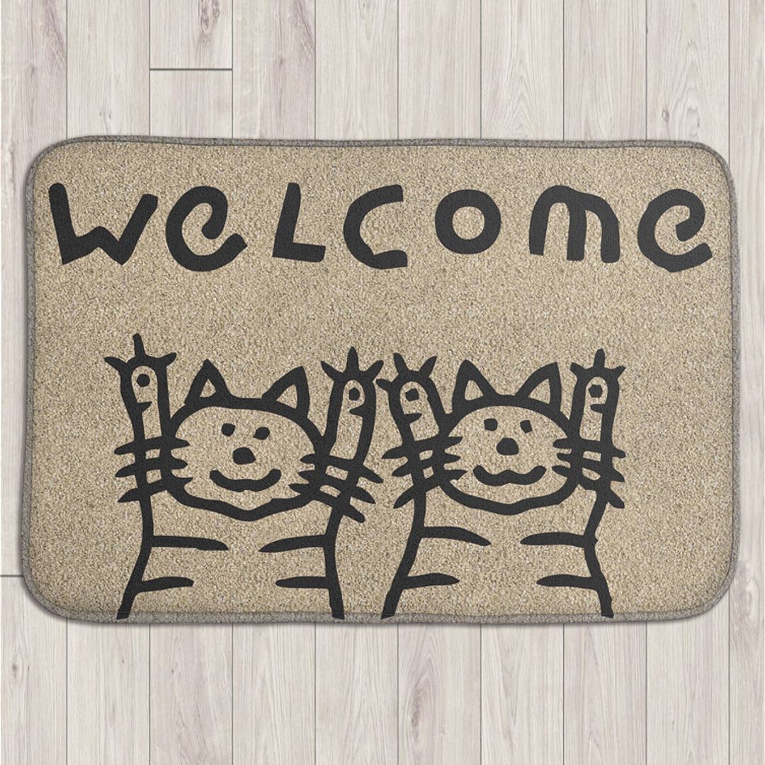 Коврик для входной двери 2 кота Welcome! (бежевый)