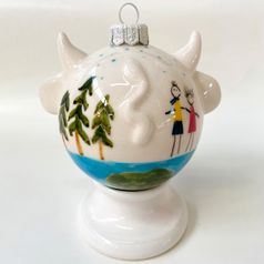 Фарфоровый елочный шар Коровка Земной шар (ручная роспись)