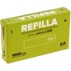 Набор перезаряжаемых батареек Refilla AA 1000 мАч (2 шт)
