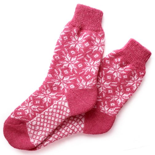 Носки шерстяные розовые с белыми снежинками (36-39)