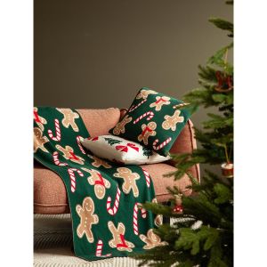 Плед из хлопка с новогодним рисунком Gingerman из коллекции New Year Essential, 130x180 см
