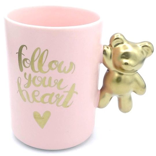 Кружка Follow your heart Медведь (Розовый)