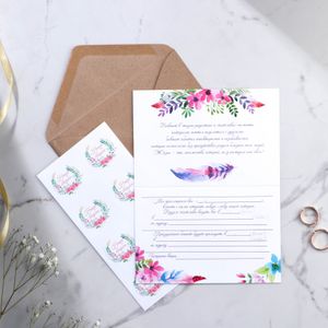 Приглашение на свадьбу в крафтовом конверте Пионы