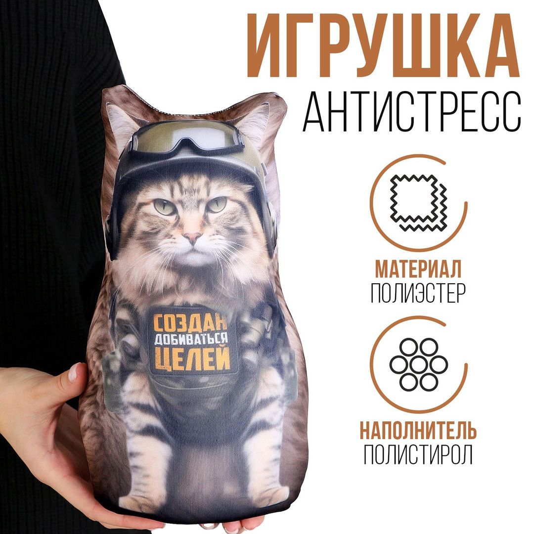 Подушка антистресс Кот создан добиваться целей