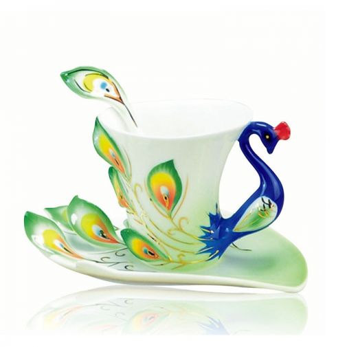 Кружка с блюдцем и ложкой Жар-птица (Сине-зеленая) Кружка с блюдцем и ложкой Жар-птица (Сине-зеленая)
