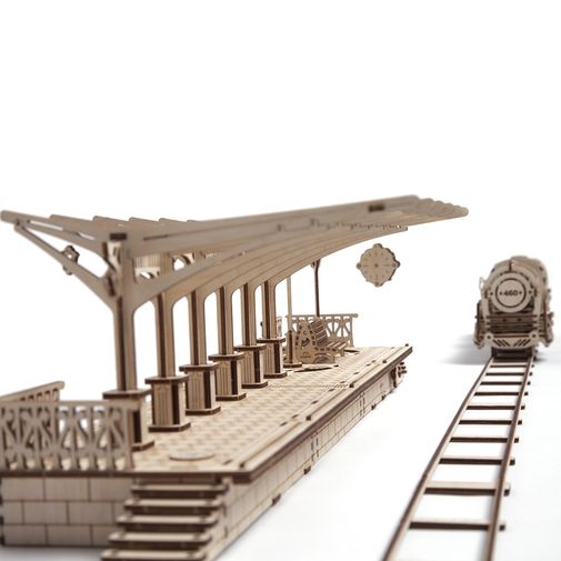 Механический 3D Пазл Ugears Перрон В дополнению к пазлу Локомотив с тендером