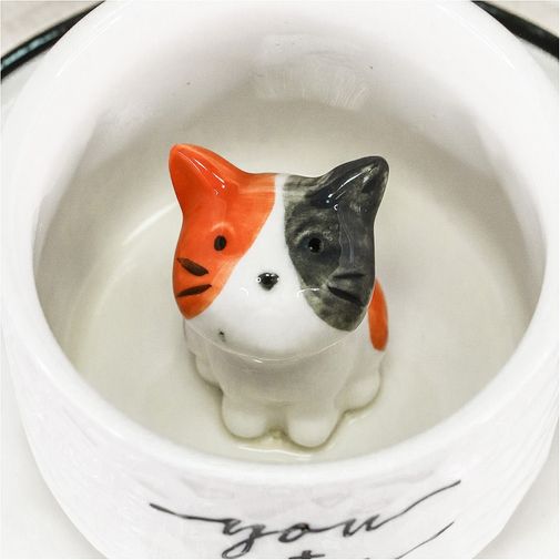 Кружка с блюдцем Котик на дне