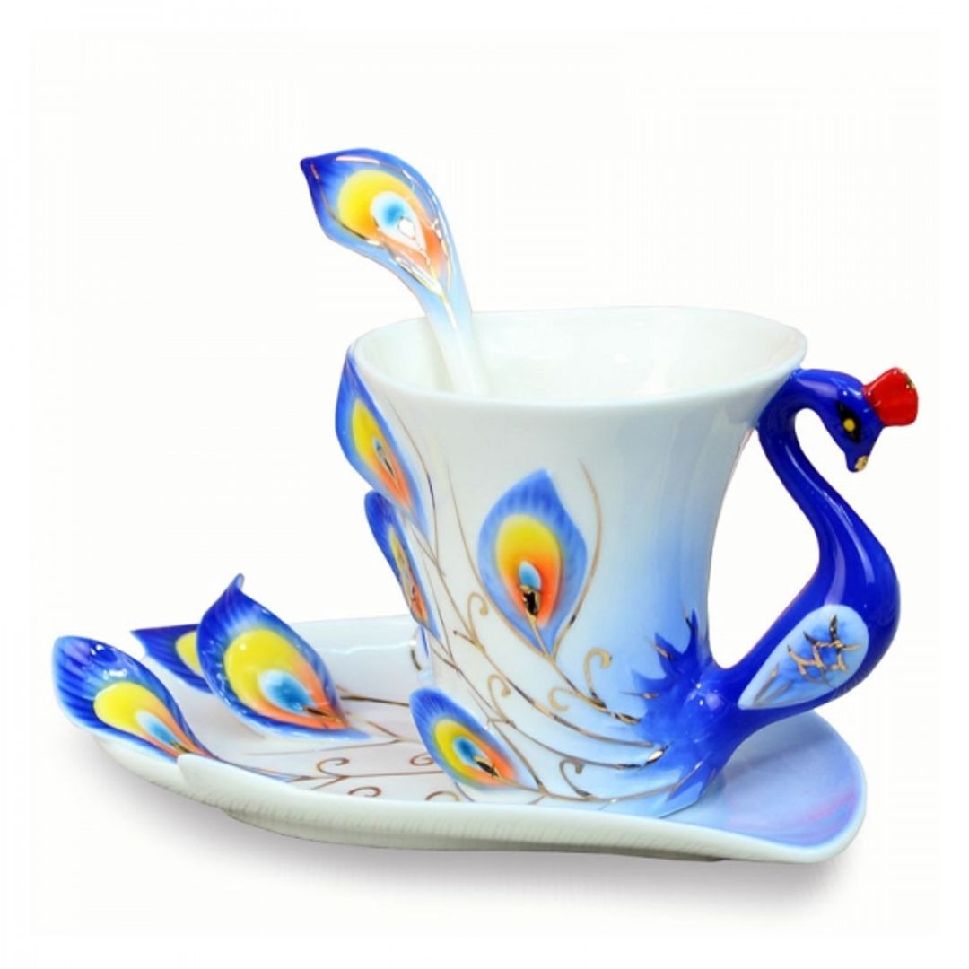 Кружка с блюдцем и ложкой Жар-птица (Синяя) Кружка с блюдцем и ложкой Жар-птица (Синяя)