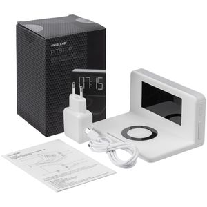 Часы настольные с беспроводным зарядным устройством Pitstop (белый) Часы настольные с беспроводным зарядным устройством Pitstop (белый)