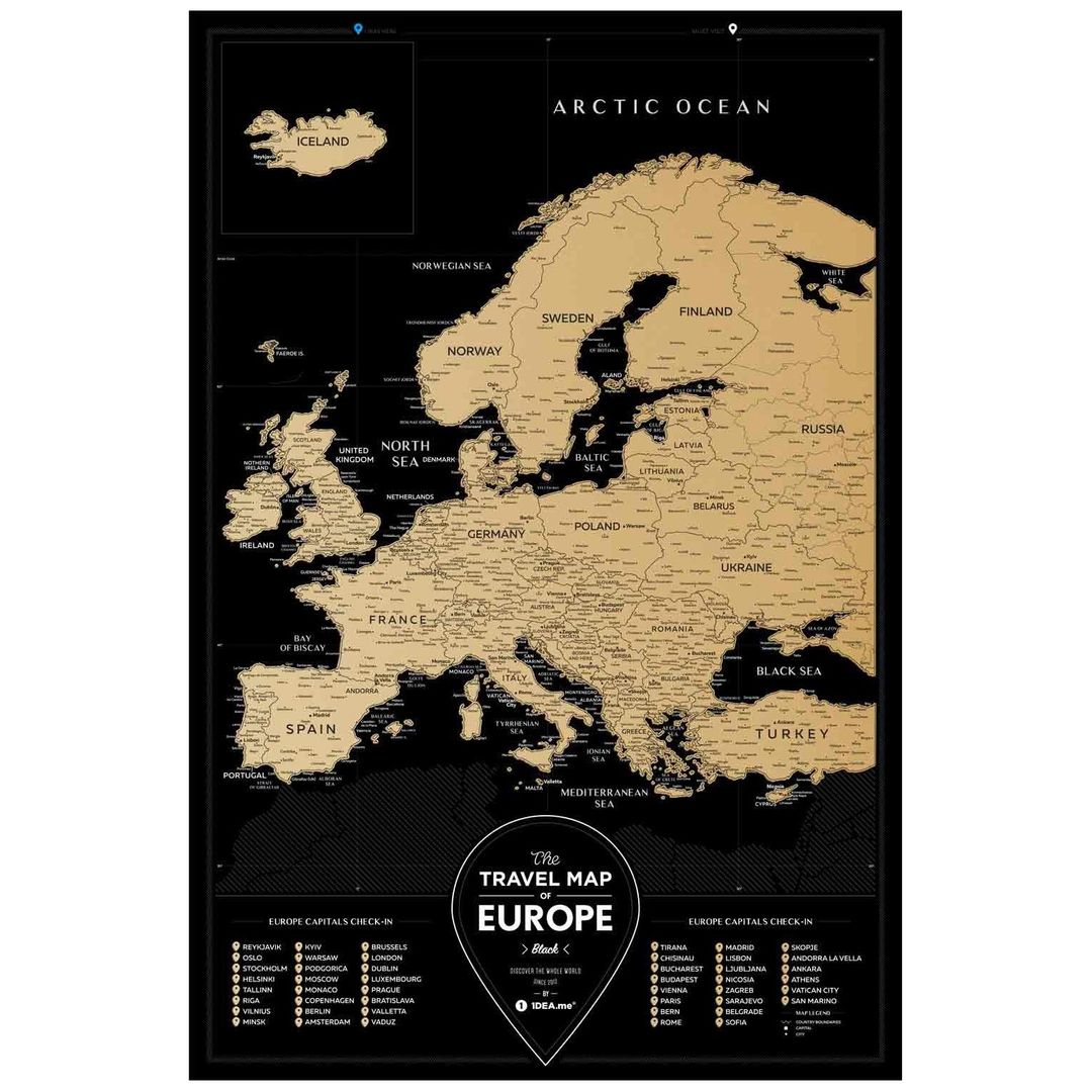 Скретч-карта Европы Travel Map Black Europe (на английском)