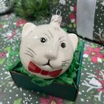 Фарфоровый елочный шар Тигр с бантиком (ручная роспись)