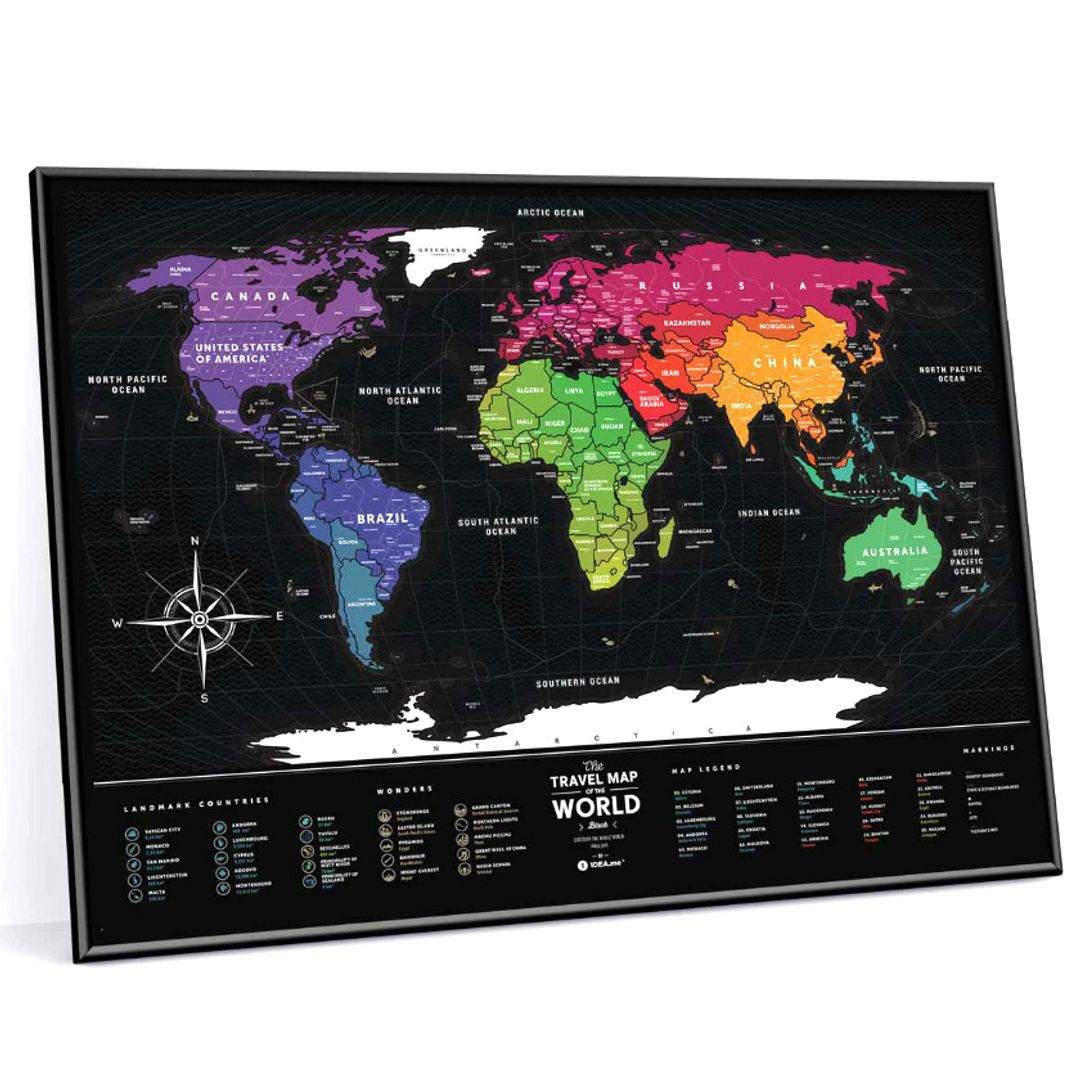 Скретч-карта мира Travel Map Black World в металлической раме (на английском)
