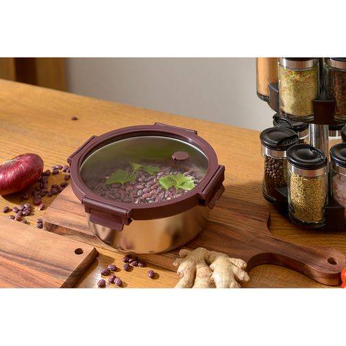 Ланч-бокс стальной со стеклянной крышкой сливовый (650 мл) Ланч-бокс стальной со стеклянной крышкой сливовый (650 мл)