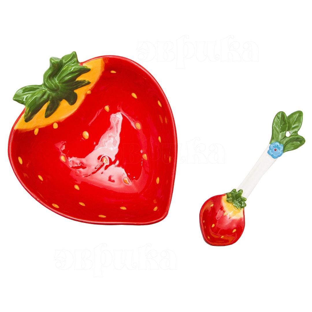 Салатница с ложкой Клубника Салатница с ложкой Клубника