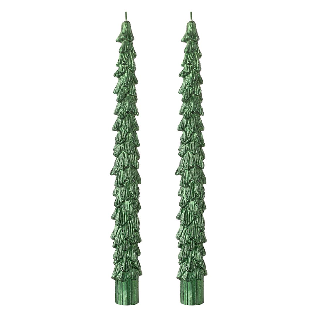 Набор из двух свечей зеленого цвета из коллекции New Year Essential, 25 см Набор из двух свечей зеленого цвета из коллекции New Year Essential, 25 см