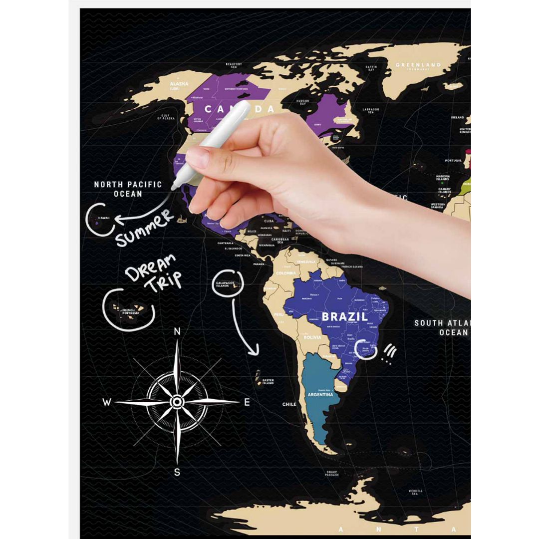 Скретч-карта мира Travel Map Black World в металлической раме (на английском)