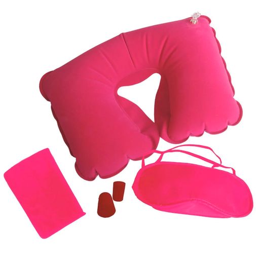 Надувная подушка в дорогу с маской для глаз (Розовый)