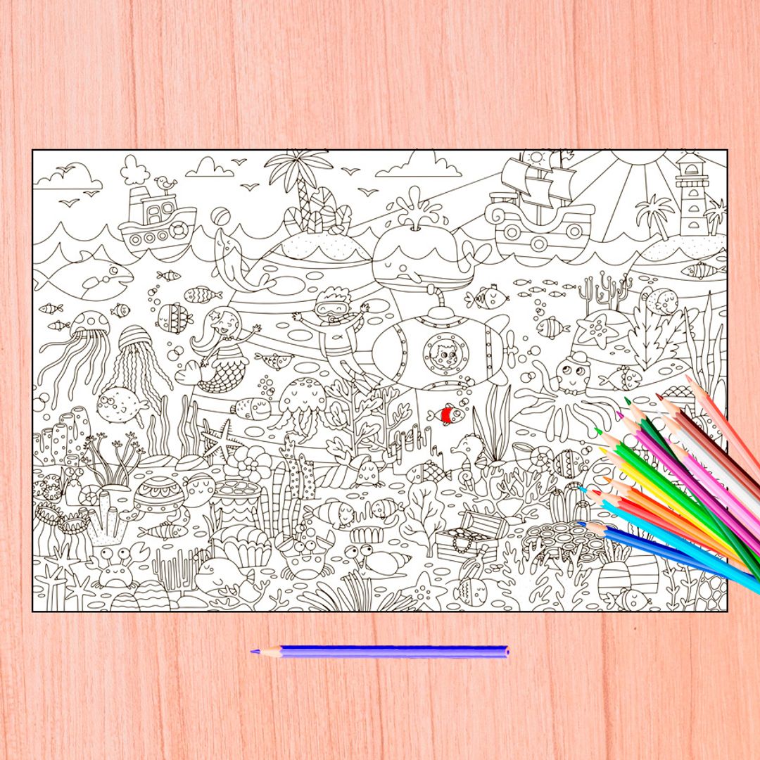 Большая детская раскраска Море Большая детская раскраска Море