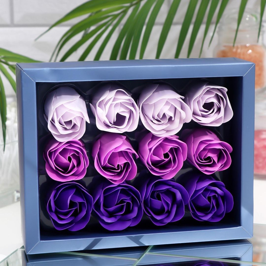 Набор мыльные розочки фиолетовые оттенки (12 шт)