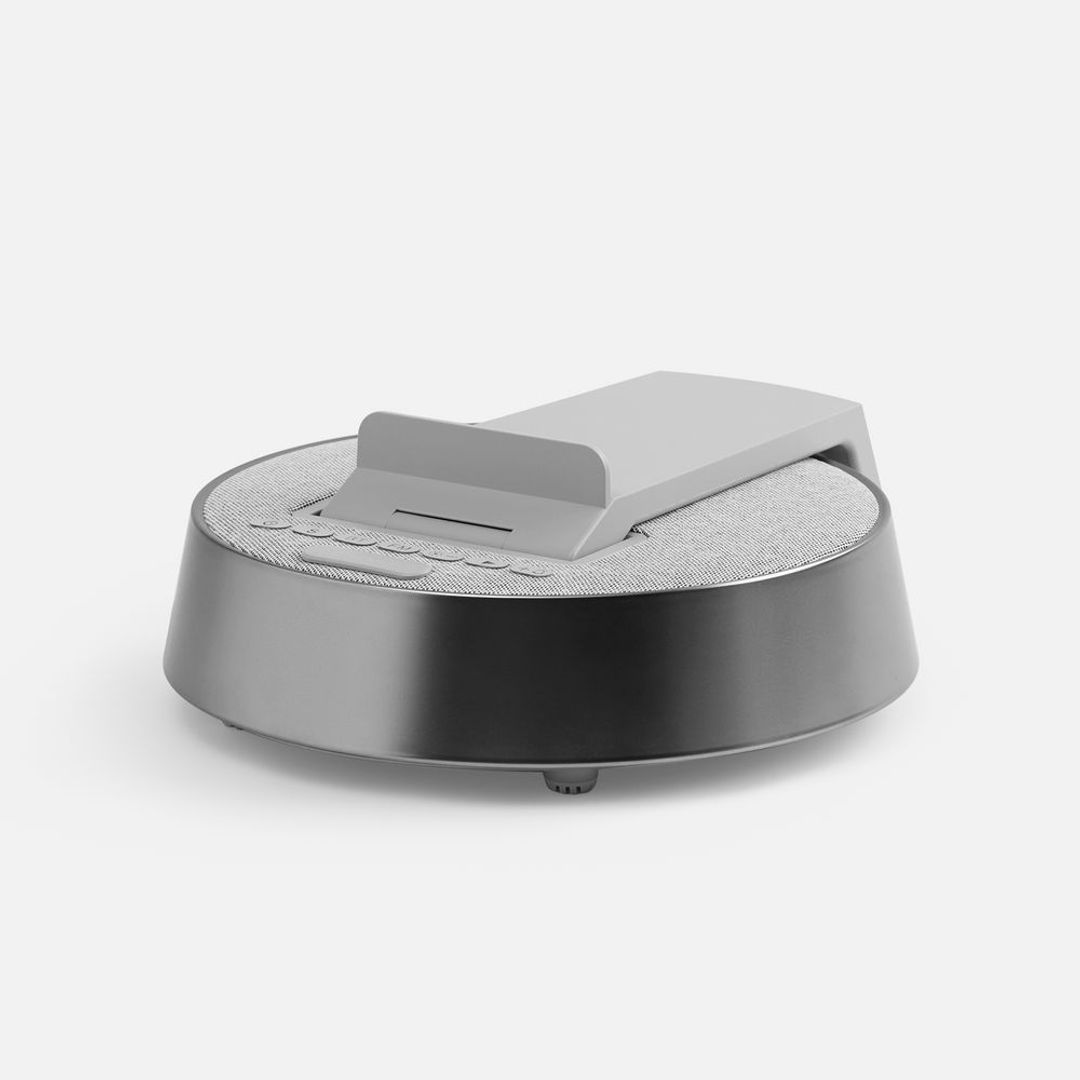 Bluetooth-колонка с беспроводной зарядкой и часами netEnergy (серый)