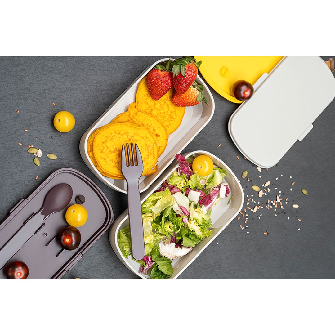 Ланч-бокс с приборами Food Time серый (1 л) Ланч-бокс с приборами Food Time серый (1 л)