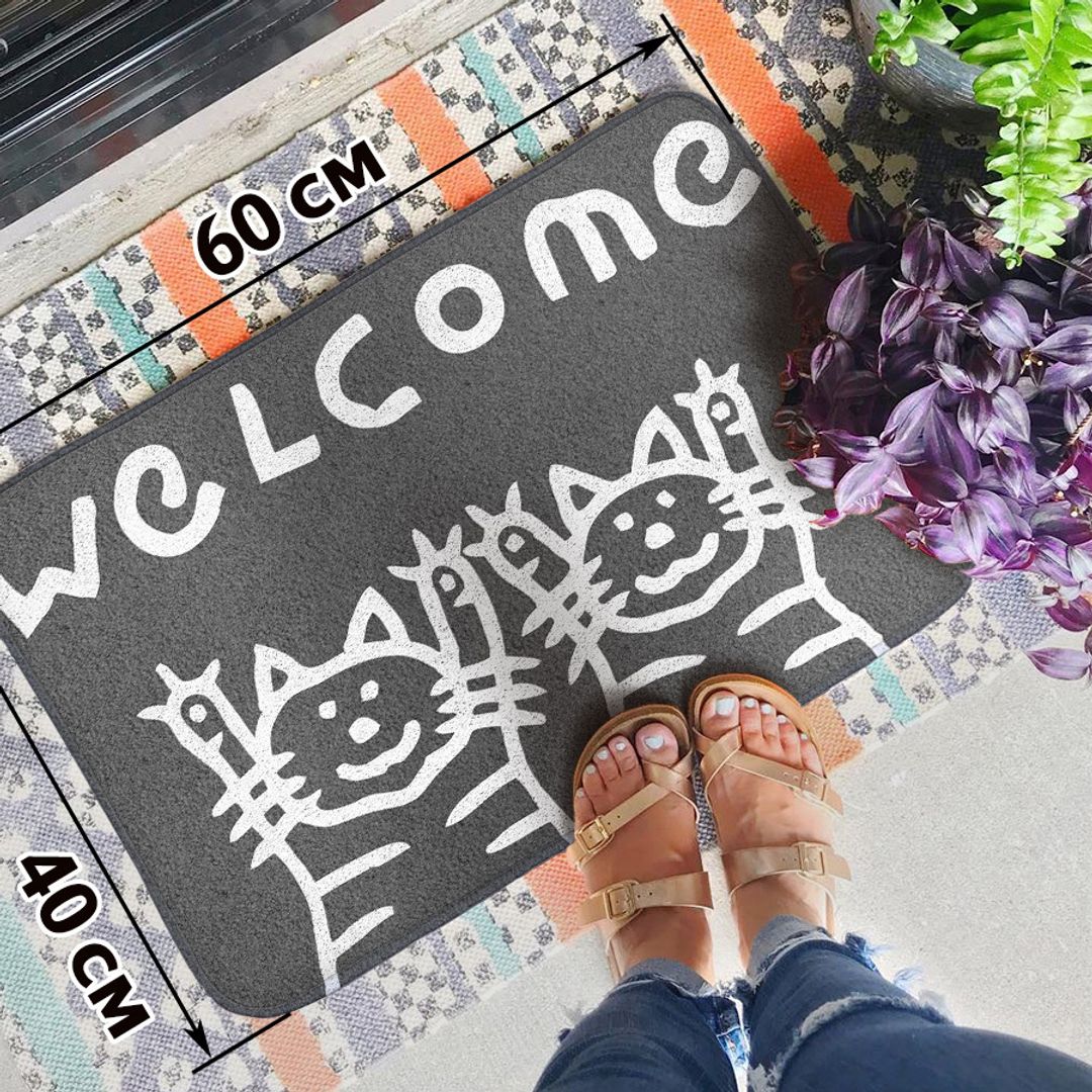 Коврик для входной двери 2 кота Welcome! (серый)