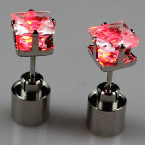 Светящиеся светодиодные серьги: квадратные красные