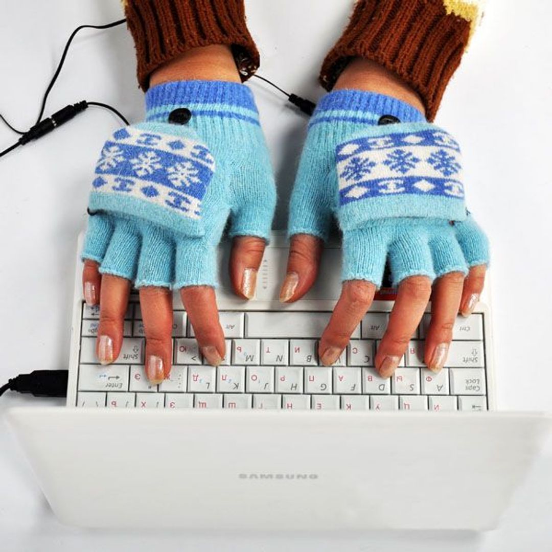 Перчатки с подогревом от USB Голубые