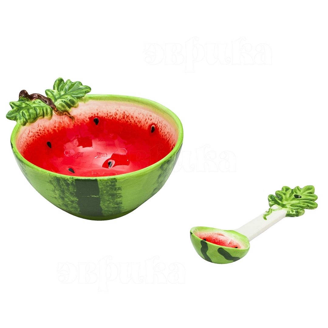 Салатница с ложкой Арбуз Салатница с ложкой Арбуз