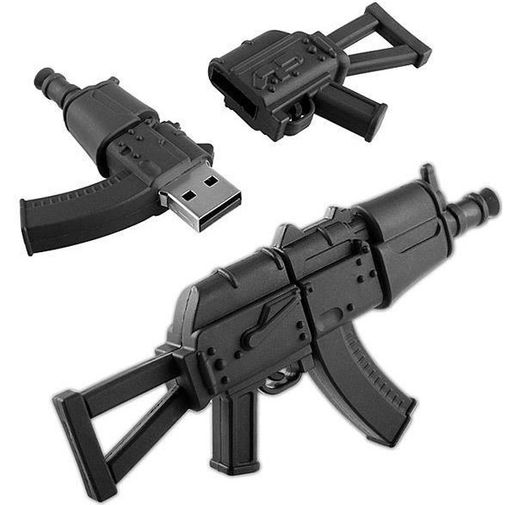 Флешка Автомат Калашникова АКС74 16 Гб (Черная накладка) Открытая и закрытая крышка Флешка Автомат Калашникова АКС74 16 Гб (Черная накладка) Открытая и закрытая крышка