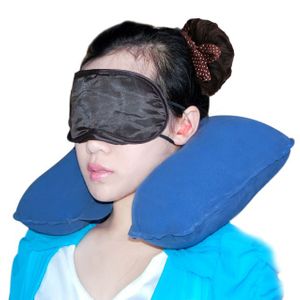 Надувная подушка в дорогу с маской для глаз (Голубой)
