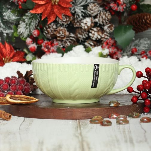 Вязаная кружка-бульонница Для теплых вечеров (Зеленый) Вязаная кружка-бульонница Для теплых вечеров (Зеленый)